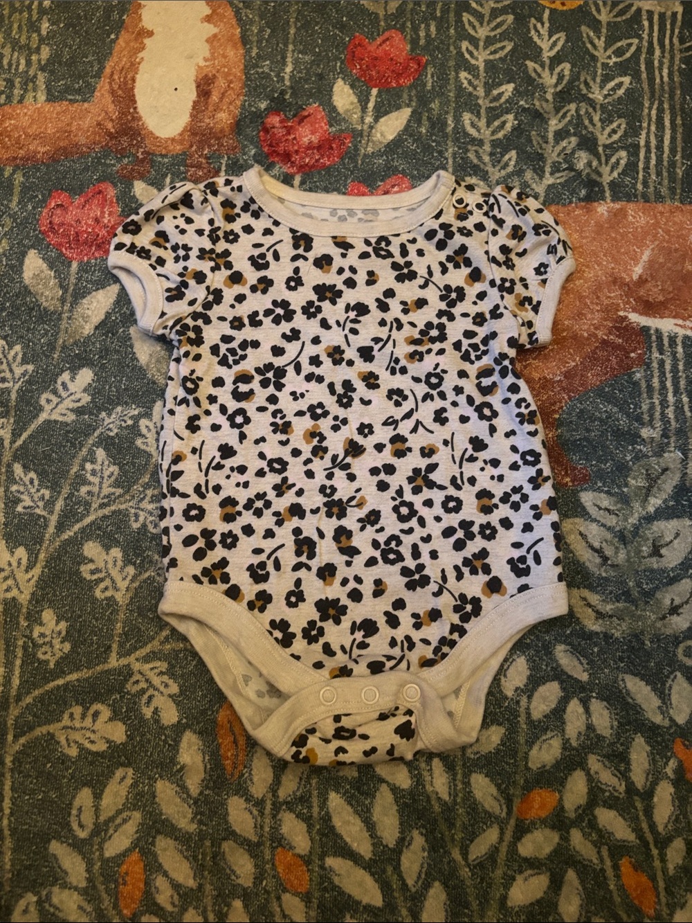 Garanimals White Short-Sleeve Baby Bodysuit with Black and Brown Floral Print